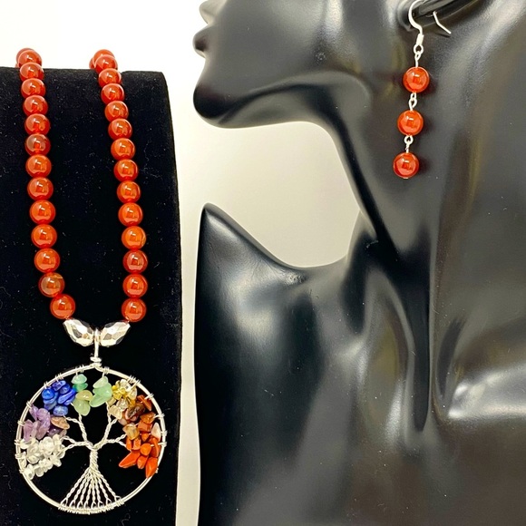 Red carnelian necklace w/ tree of life pendant - Picture 1 of 5